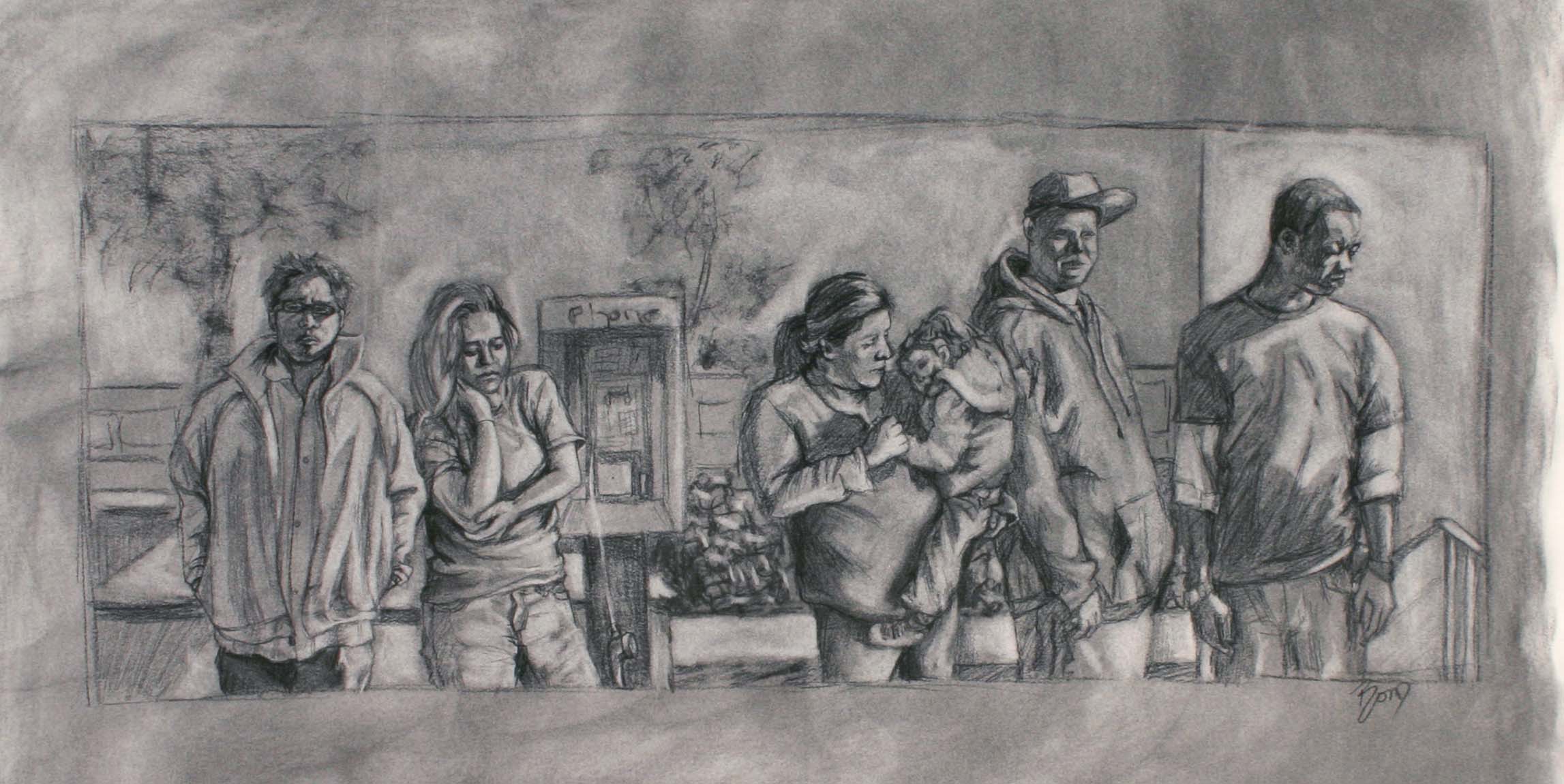 Charcoal study for "By the Hour"