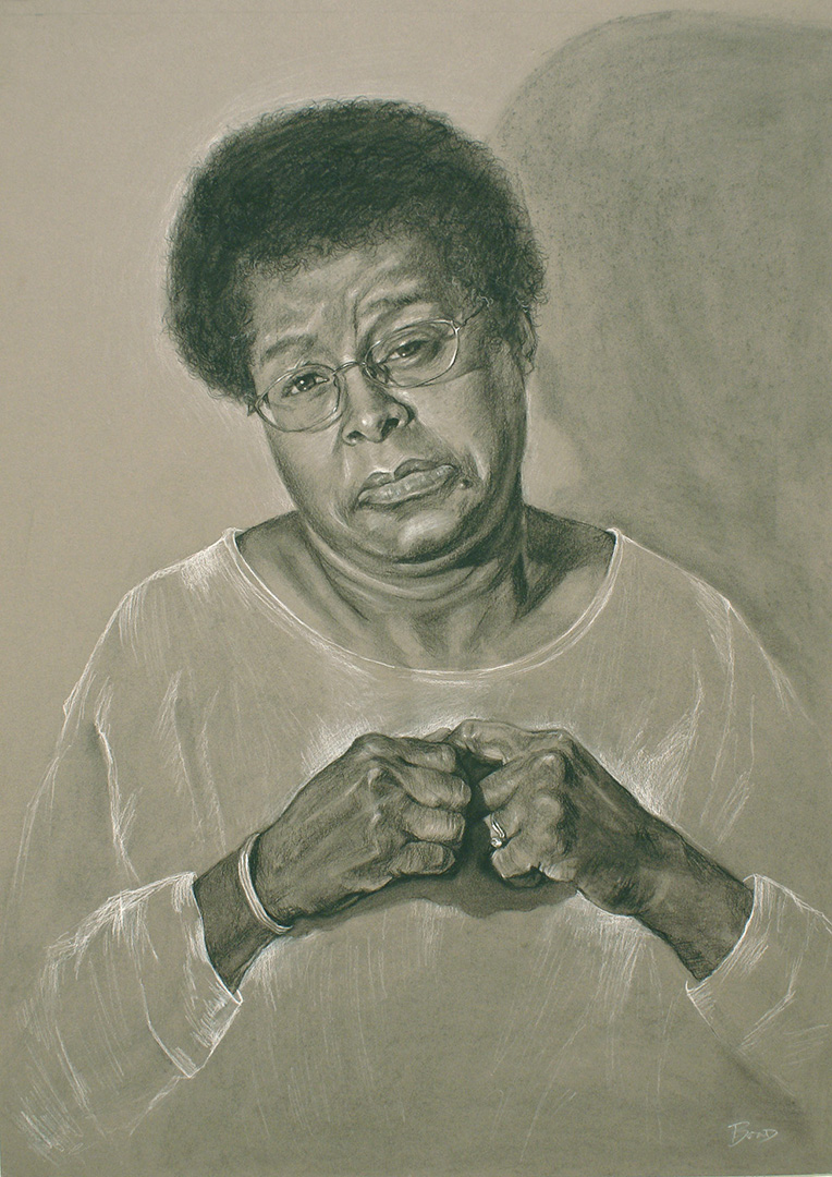 "One of a Kind", charcoal on crescent board, 30 x 22 inches