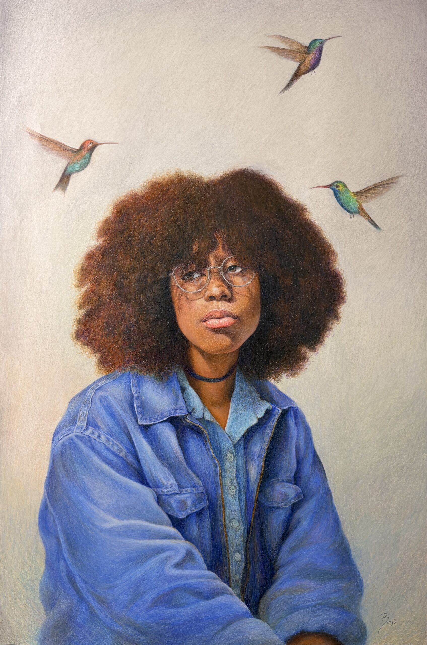 "Through The Shadows", colored pencil on paper, 36 X 24 inches